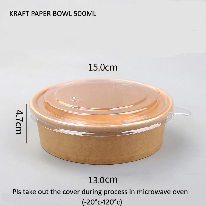 Kraft Paper Bowl 500ml with PP Cover