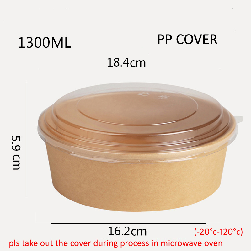 Kraft Paper Bowl 1300ml with PP Cover